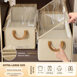 GREENSINDOOR Clothes storage box Steel frame storage box folding clothing box Transparent top cover Multi-function large capacity storage box waterproof and dustproof