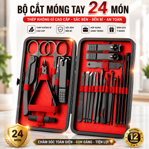 Bộ bấm móng tay 24 món thép cao cấp -Bộ cắt móng tay không gỉ 24 món kèm cạo chàng mày