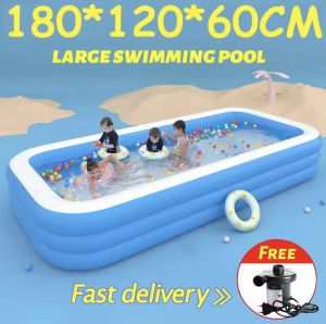【FREE AIRPUMP】Inflatable Swimming Pool For Kids Family Size INTEX /Bestway Round Rectangular Pools With FREE Electric Airpump 3-Layered Thickened Portable Adult Children Outdoor Pool Blue Easy Set