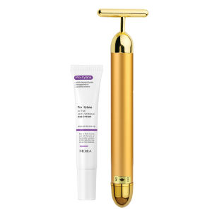 24K Gold T Shape Energy Beauty Bar Pulse Firming Beauty Facial Massager Anti-aging Face Lift Tool Set