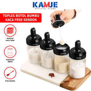 KAMJE Wadah Botol Toples Tempat Bumbu Dapur Kaca Kopi Gula Garam Saus Saos Kecap Unik Aesthetic