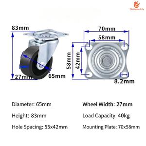 SG Stock Practical Replacement Caster Wheel Solid Black Swivel Fixed ke Option Plate & Threaded‑Stem Moun