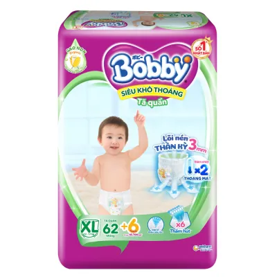 Tã Bỉm Quần Bobby Lõi Nén Mỏng Siêu Khô Thoáng Thâm Hút Tốt Size M76 L48 XL44 XXL32 (Giao bao bì ngẫu nhiên) - Bibo Mart
