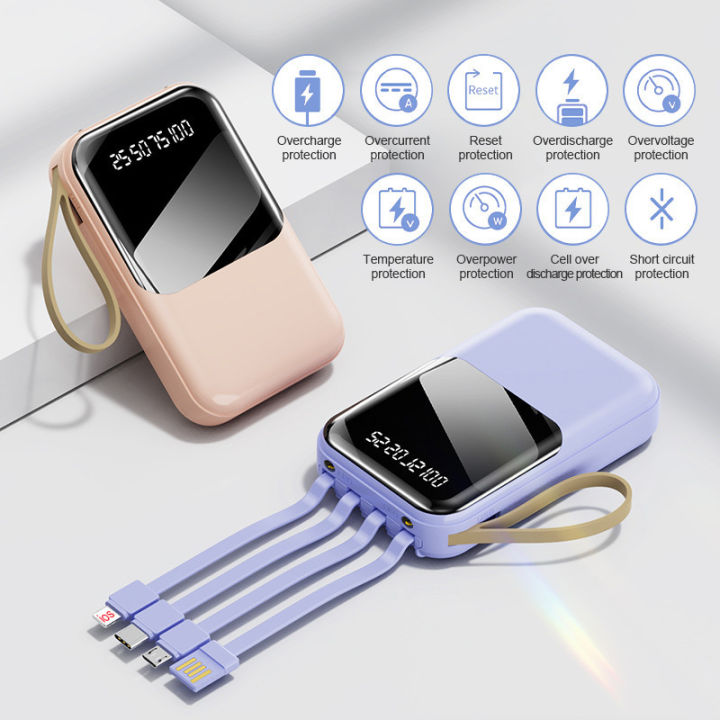 Multifunctional Romoss Mini KC58 Macaron 20000mAh Power Bank with Multi -Cable Fast Charging and Light