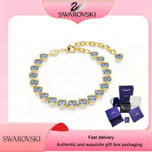 【Official Store】SWAROVSKI New Gold-plated blue gemstone round-cut Imber bracelet The best gifts for your girlfriend or best friend on Valentines Day or birthday
