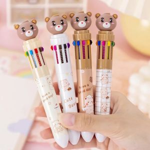 10 In 1 Multi Color Ballpoint Pen Kawaii Bear Ball Pens Kids Stationery Gifts 0.5mm Press Color Pen Student School Office Stationary