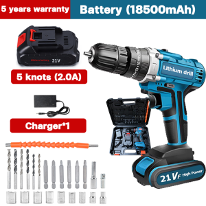 Cordless Electric Drill Impact Drill Bit Screwdriver 2-in-1 Concrete Drilling/Screw Power Tool Set