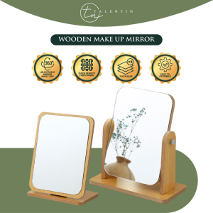 TALENTIN Simple Wooden Make-Up Mirror Rotating Desktop Make-Up Mirror Desktop Student Make-Up Mirror Portable Makeup Mirror Desktop Mirror Cermin Meja