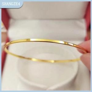 【SHANGZE4】 Titanium Steel Simple Plain Circle Thin Bangle For Women Vintage Bracelet Jewelry Pary Gift