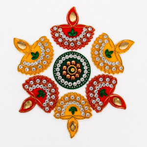 Acrylic Rangoli Set Red & Yellow – 7 Piece Reusable Decorative Floor Rangoli for Diwali Pooja Festivals & Home Decor | Pack of 1