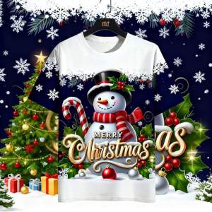 Magsaya ka ng Pasko at Bagong Taon sa 2026! Nailagay ng 3D na polo shirt na may tema ng Pasko angkop sa lahat ng kasarian. Modern Christmas style short sleeved T-shirt.