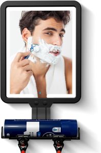 Shower Mirror Fogless for Shaving Heated Shower Mirror with 3 Color Lights Dimming 9.5*8inch Shower Shaving Mirror Lighted Shower Mirror Large Antifog Shaving Mirror with Storage Tray & Razor Holder