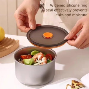 JPO2 กลม ภาชนะใส่ขนมโลหะ ปิดผนึก ฟลีซ กล่องเก็บของสดในครัว หลายฟังก์ชัน วางซ้อนกันได้ ชามเก็บอาหาร ห้องครัว