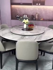 UrbanSpace SG- Round Sintered Stone Dining Table Dining Table And Chair Set Dining Table Set For 4-6 Round Solid Wood Dining Table