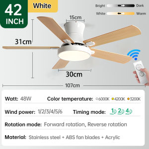 GOGEOUS NEW 42inch ceiling fan with light modern ceiling fan with led light 6-speed wind black ceiling fan 5 blades big ceilings fan 3 color dinnimg ceiling lights with fan for living room dinning room bedroom