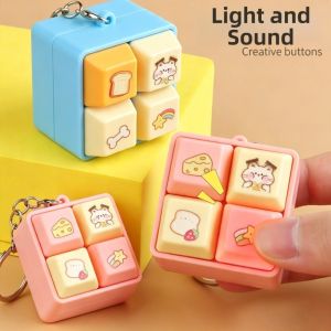 PERSLIGH 4 Button Keyboard Fidget Keychain Sounding Portable Stress Relief Keyring Squeeze Glowing Clicker Pendant Stress Relief