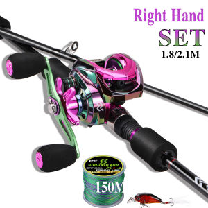 Sougayilang Pancing 1 Set Lengkap Kuat Set Tongkat & Gulungan Pancing 1.8m 2.1m 2 Bagian Casting Tongkat Pancing Dan 12+1 BB 7.2:1 Rasio Gear Rem Magnetik Ungu Baitcasting Reel Memancing Baris Lure Combo Set