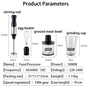(1-3 Days Delivered)4 in 1 Electric Hand Blender Whisk Chopper Food Machine Detachable Multi-function Juice Milk Mixer Stainless Steel Blade