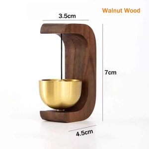 Japanese Style Self-adhesive Doorbell High Quality Brass Magnetic Suction Design Solid Wood Carving Wind Bell Home Decoration