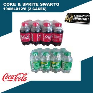 (2 CASES) Coca-Cola COKE Original Taste and SPRITE Lemon-Lime Swakto Soda Beverages 190 ml x 24 bottles