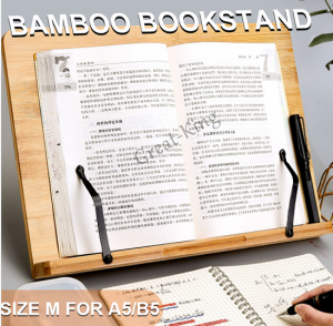 Great-King Bamboo Book Stand Adjustable Book Holder Tray-cookbook Reading Desk Portable Sturdy Lightweight Bookstand-Textbooks Bookstands-Music Books Tablet Cook Recipe Stands
