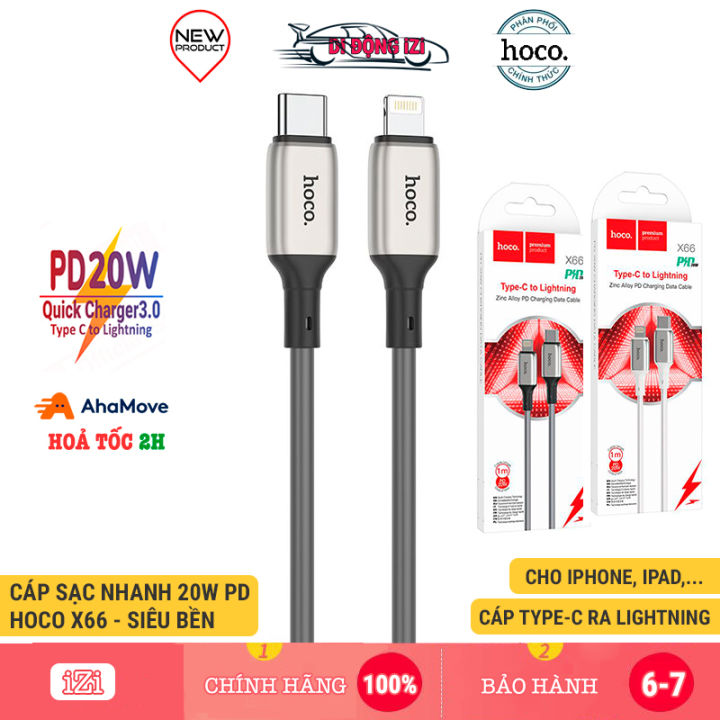 Cáp Sạc Nhanh 20W PD Cho iPhone 14/13/12/11 Mini/Plus/PRO/PRO MAX, XsMax/X/Xs, 8/8Plus - Dây Sạc Type-C To iPhone Hoco X66 Siêu Nhanh, Siêu Bền [CHÍNH HÃNG}