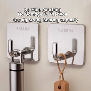 Adhesive Hooks Heavy Duty Sticky Hangers Waterproof Stainless Steel Hanger Towel Wall Hooks