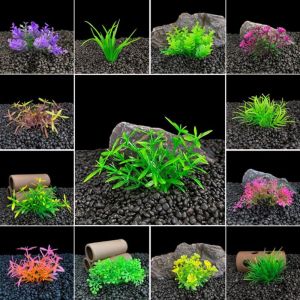 MODERNLUX Plastic Artificial Aquarium Plant Height Range 4-8cm Low Grass Aquarium Decoration Mini Simulation Water Weeds Ornament Fish Tank Grass Flower Decoration Accessories