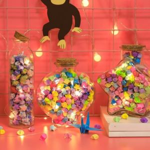 SKJK STUDIO Tự làm Chai ước nguyện hình sao năm cánh Màu sắc cầu vồng Dễ thương Dải giấy gấp hình sao may mắn Thủ công mỹ nghệ Trang trí Dải giấy sao origami Quà Tặng Tốt Nghiệp