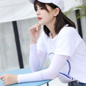 OHO เล่นใบปลอกแขนกันแดด ร่วมกันปลอกแขนป้องกันแสงแดด ร่วมกัน สวมนิ้ว แท็บผิว ปลอกแขนน้ำแข็ง UPF50+UV90% ปลอกแขนสวม เพื่อป้องกันผิวคล้ำ