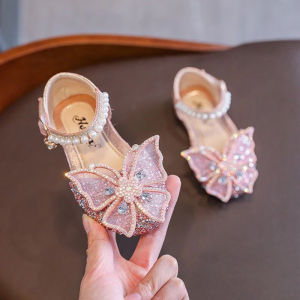 Kids Girls Sandals Bowtie Leather Shoes Children Princess Sandals for Party Cute Butterfly Anti-slip Bottom Toddlers