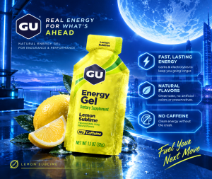 GU Energy Gel Lemon Sublime – Energy Gel for Athletes | Quick Carb Energy Boost | Running Cycling Marathon Fuel - 1 pack / 12 packet ( Best Before 09/27)