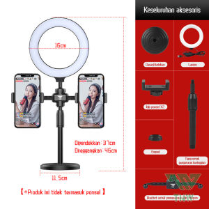 TNW Ring light 16cm+Tripod +2 Holder HP Ring light Tripod Mini Stand HP Live stream Selfie Make Up Vlog Lampu