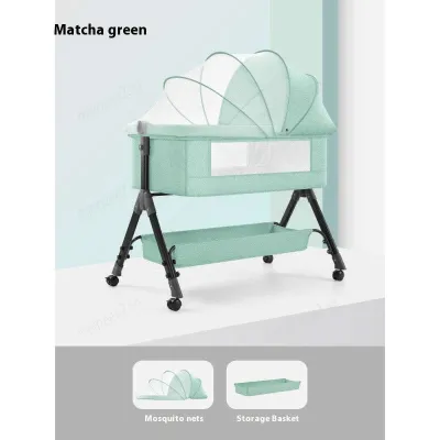 Baby Cot Newborn Adjustable Side Bed Splicing Baby Cradle Bed Multi Functional Mobile Foldable Bed