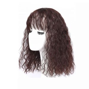 QUESU Fluffy Long Wavy Synthetic Cover White Hair Clip In For Hair Loss Hair Extensions 3d Hair Bangs Topper Fake Hair Piece Lady Mommy Wigs Corn Curly Bangs Head Top Wig Block