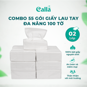 Combo 55 gói Giấy lau tay + bếp trắng 100 tờ siêu dày dai không mủn thấm dầu mỡ nước siêu tốt nguyên liệu Indonesia