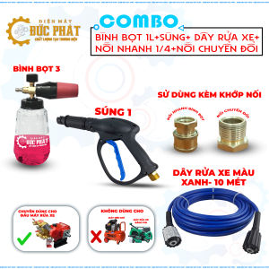Bình phun tạo bọt tuyết máy rửa xe dây curoađầu xịt rửa xeđầu phun xịt áp lực 1-2HPdùng sung xịt và dây rửa xe ren 22