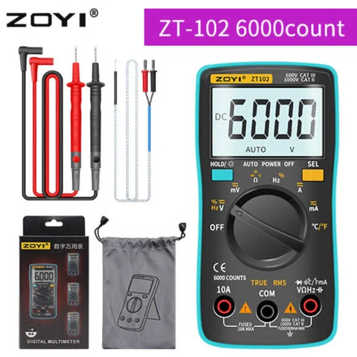 Digital Multimeter Portable 6000 Counts Auto Ranging Multi Tester ...
