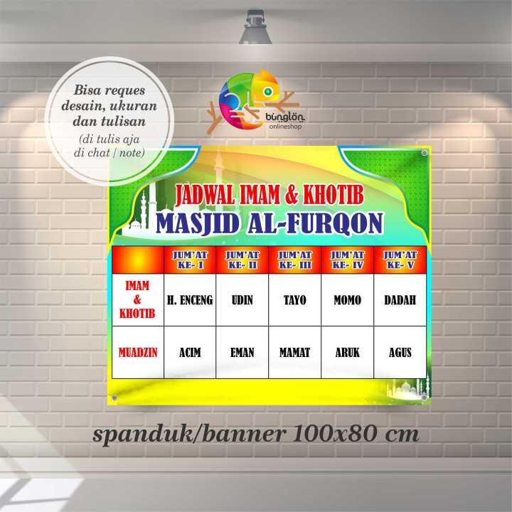 Spanduk Banner Jadwal Imam Khotib Spanduk Struktur Dkm Masjid