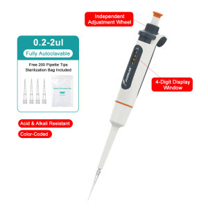 JOANLAB Adjustable Micropipette Autoclavable 4-Digit Display Independent Adjustment Wheel Lab Pipette with Pipette Tips