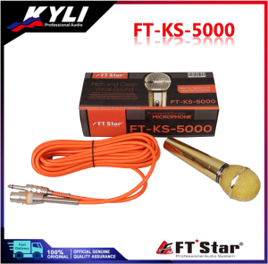 FT Star FT-KS-5000 Heavy Duty Wired Microphone Rich and Clean Vocal Sound Golden Color Long Orange Cable Professional Audio Equipment