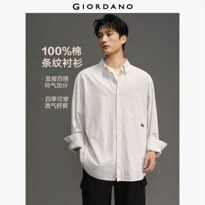 Giordano Men 100% Cotton Woven Long-Sleeve Shirt with Striped Print & Single Pocket Free Shipping 12045001