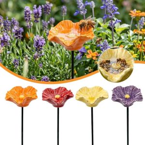 GOUPO Portable Bee Water Feeder Resin Flower Drinking Fountain Holder Bee Watering Station Creative Bird Bath Stand Garden Decoration