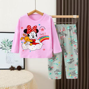 Happy  Baby Kids Super Cotton Cartoon characters Minnie Long Sleeve Pajama Terno For Girls Sleepwear Set Clothing