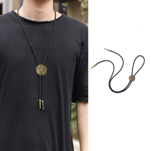 Bolo Tie for Men Western Cowboy Style Necktie with Carved Floral Buckle Decorations Masquerade Costume Accessories