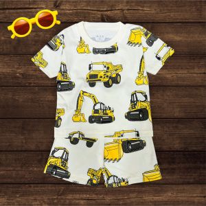 Setelan Baju Harian Anak Cowok Bermotif Excavator Bahan Katun Ready Usia Anak 3 Bulan-10 Tahun