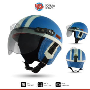 Helm Anak Retro Lucu Untuk Usia 1 2 3 4 5 Tahun Kaca Riben Biru Putih