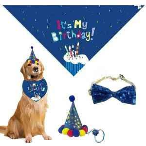 Pet Happy Birthday Decoration Dog Cat Costume Hats Bowknot Bandana Neckerchief Bibs Party