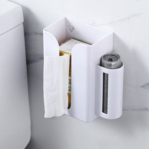 1PCs KItchen self adhesive No-Drill Water Resistant Toilet Tissue Paper Roll Holder Wall Mount Storage Box with Cover Phone Tray Bathroom Shelf Self Adhesive