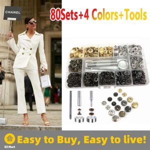 Fast Shipping 4 Colors Clothes Fastener Snaps Kit Metal Press Stud 12.5 mm Cloth Buttons Tool Kit Pack of 80 pcs Metal-Buttons-Kit